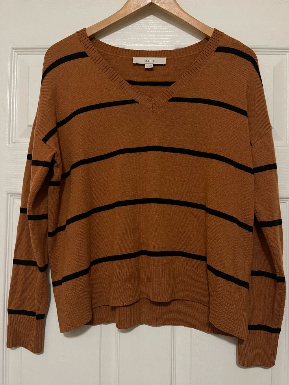 LOFT women’s  V-Neck Striped Sweater - Brown/Black